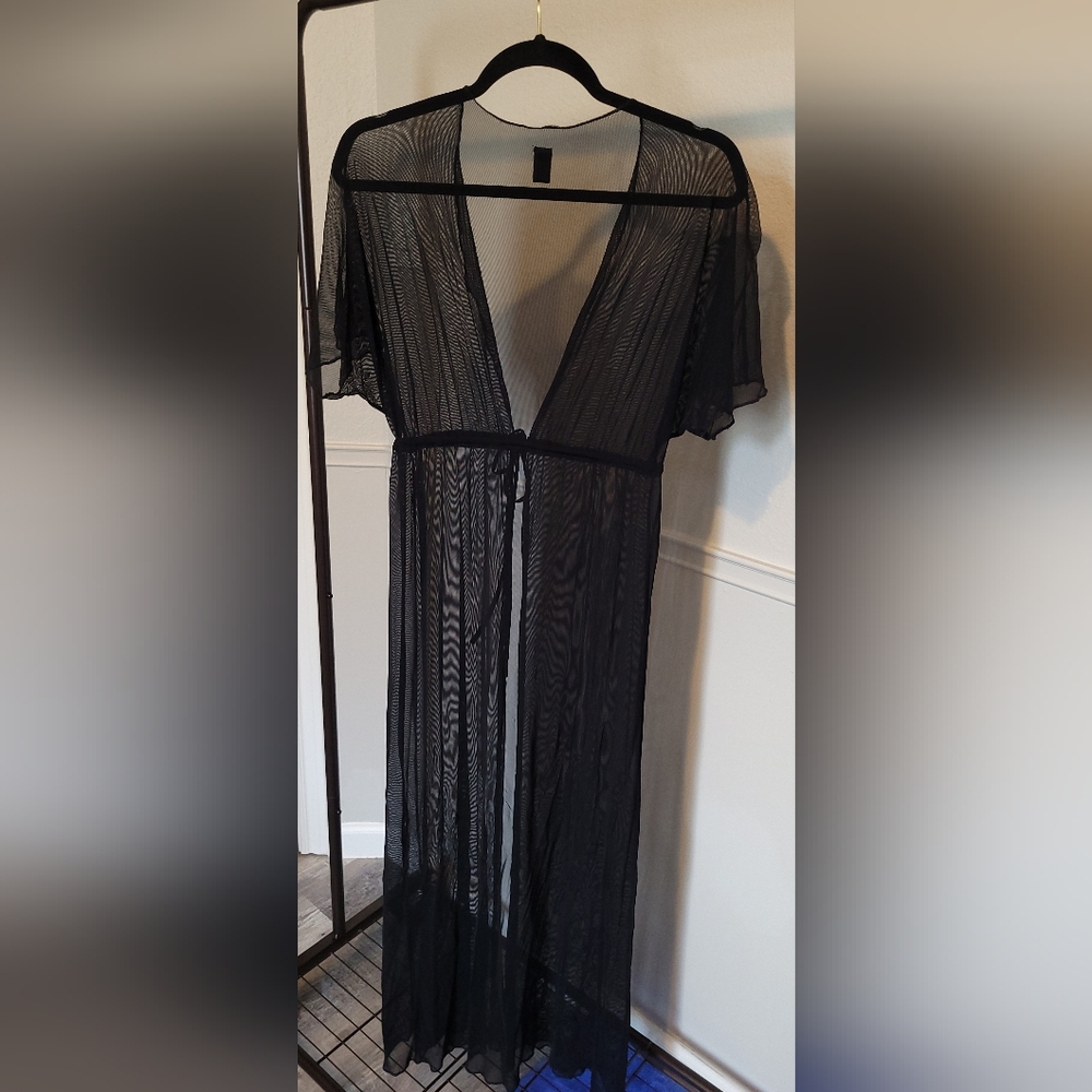 Windsor Sheer Mesh Tie Front Long Robe Swimsuit Coverup